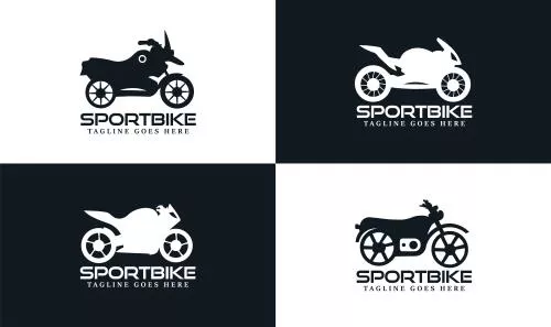 وکتور EPS لایه باز انواع موتور سیکلت سیاه و سفید مناسب لوگو 20992