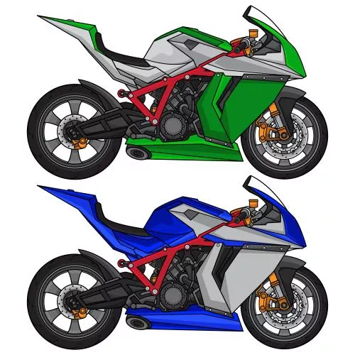 وکتور EPS لایه باز ۲ موتور سیکلت با تم سبز و آبی 20993