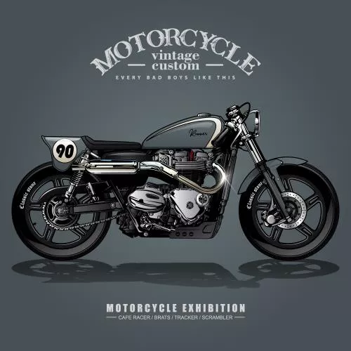 وکتور EPS لایه باز موتور سیکلت سیاه و سفید و نقره ای 20996