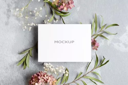 موکاپ کارت تبریک یا دعوت عروسی با گل فایل PSD لایه باز 21007