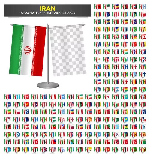 وکتور EPS مجموعه پرچم ایران در مقابل کشورهای جهان، موکاپ پرچم ایران با تصویرسازی برداری 29842