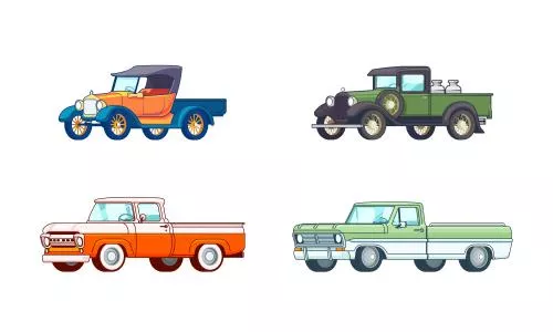 وکتور EPS لایه باز 4 ماشین قدیمی به رنگ های سبز و نارنجی و آبی  21085
