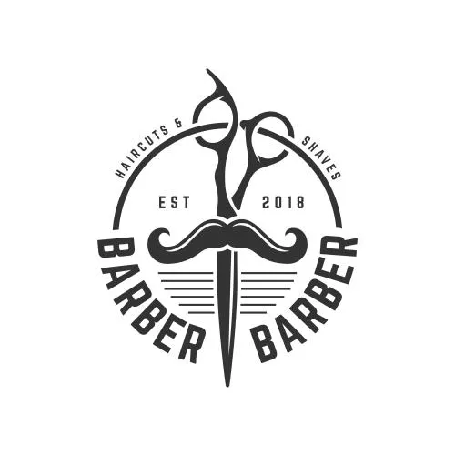 الگوی لوگوی قدیمی آرایشگاه مردانه شامل المان قیچی فایل EPS لایه باز 21062