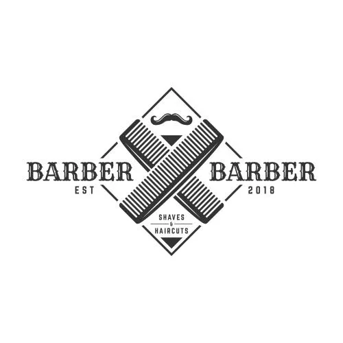 الگوی لوگوی قدیمی آرایشگاه مردانه شامل المان شانه مو فایل EPS لایه باز 21065