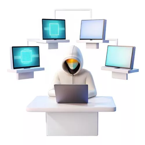 فایل PSD مردی با هودی و لپ‌تاپ روی میزش 29863