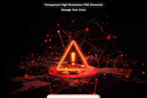 فایل PSD مفهوم هک هشدار حمله علامت توجه خطر با علامت تعجب 29875
