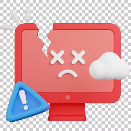 فایل PSD رندر سه‌بعدی مانیتور کامپیوتر شکسته با آیکون ابر خطای سیستم 29890