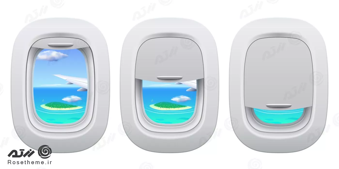 وکتور EPS لایه باز طرح گرافیکی پنجره هواپیما در ۳ وضعیت 21981