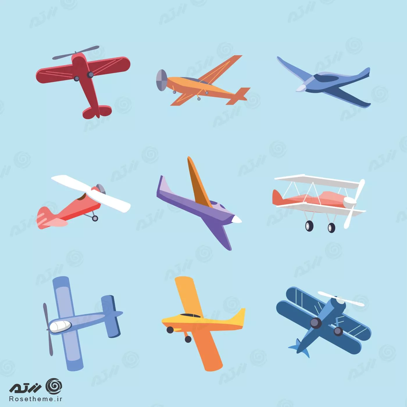 وکتور EPS لایه باز طرح گرافیکی هواپیما در طرح ها و رنگ های مختلف 21982