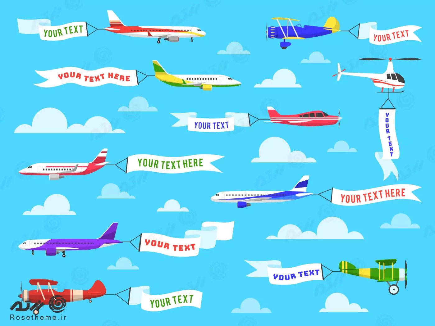 وکتور EPS لایه باز طرح گرافیکی هواپیما با طرح ها و رنگ های مختلف 21986