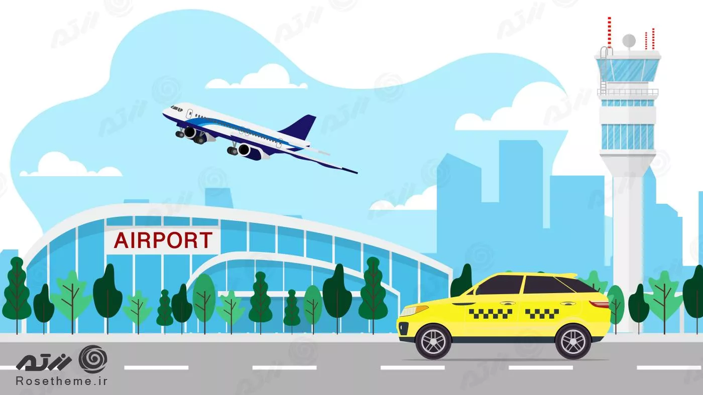 وکتور EPS لایه باز طرح گرافیکی هواپیما در فرودگاه و تاکسی زرد 21991