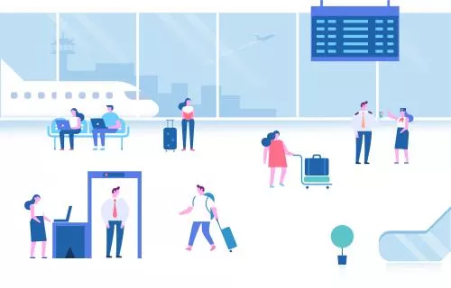 وکتور رایگان EPS لایه باز طرح گرافیکی فرودگاه و مردم و هواپیما 22003