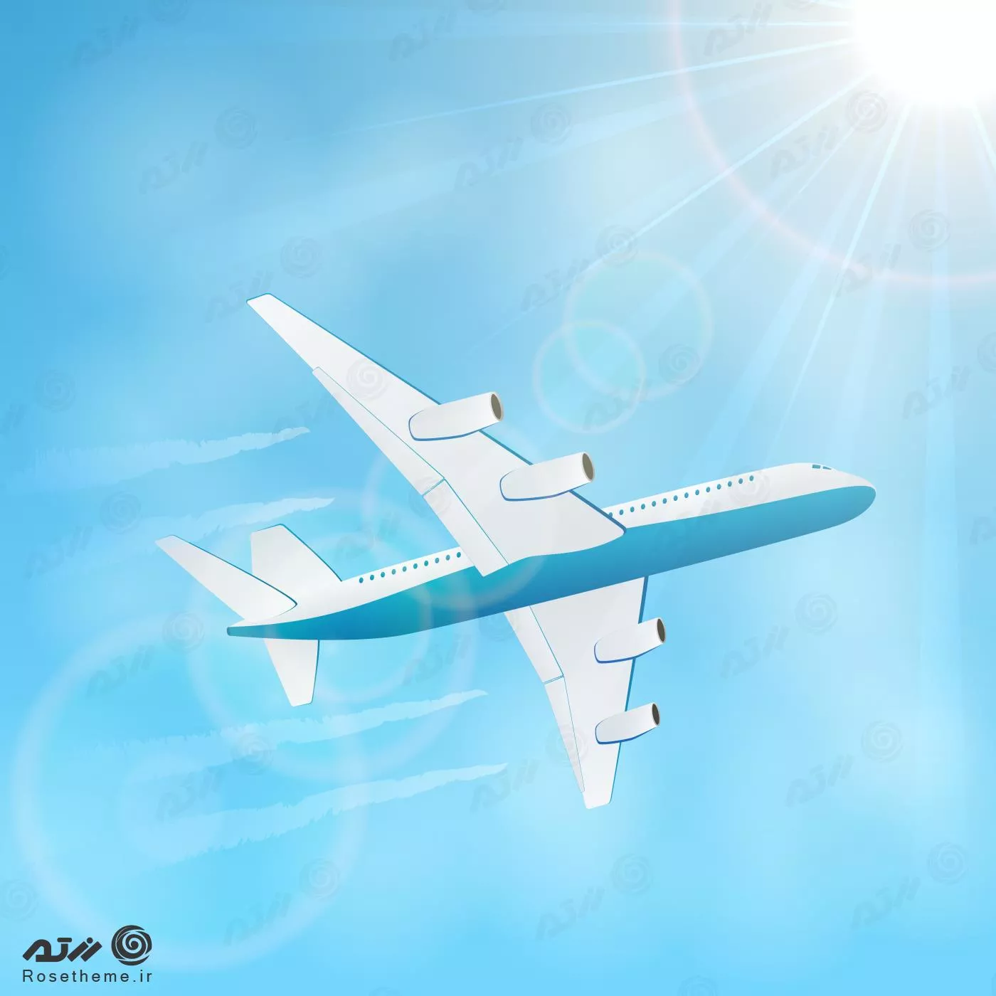 وکتور EPS لایه باز طرح گرافیکی هواپیما در آسمان و نور خورشید 22010