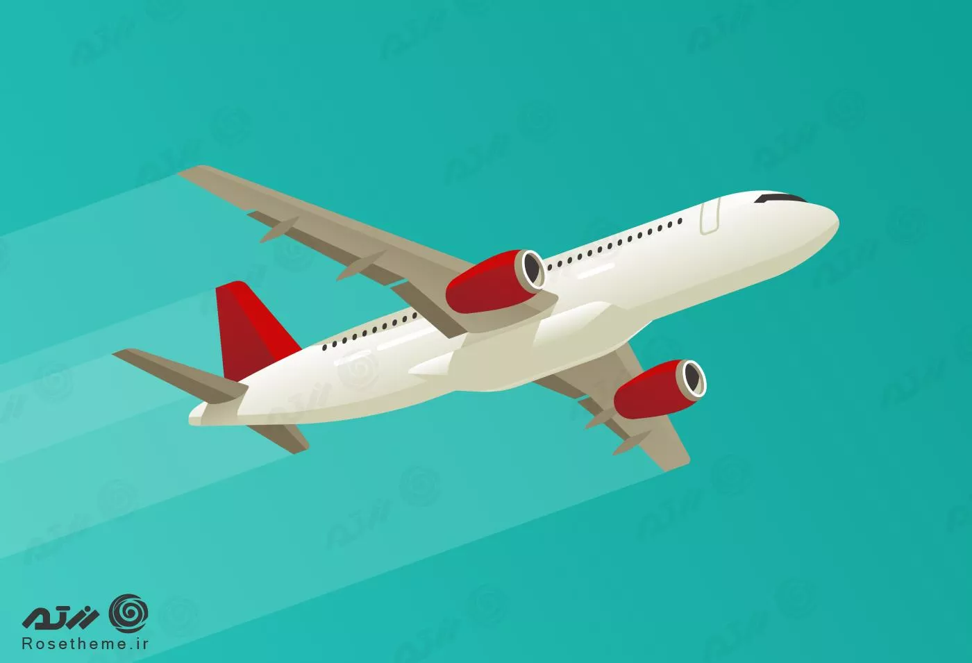 وکتور EPS لایه باز طرح گرافیکی هواپیما سفید و قرمز با پس زمینه سبز آبی 22012