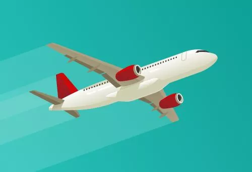 وکتور EPS لایه باز طرح گرافیکی هواپیما سفید و قرمز با پس زمینه سبز آبی 22012