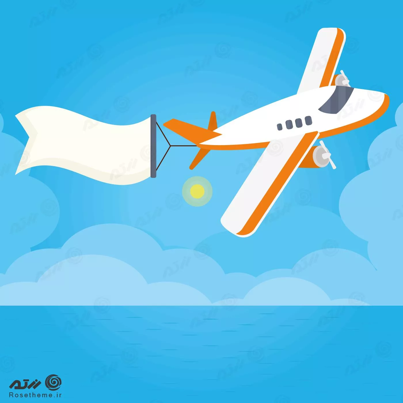 وکتور EPS لایه باز طرح گرافیکی هواپیما سفید و نارنجی در آسمان 22013
