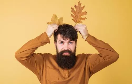 عکس با کیفیت از مردی به همراه برگ پاییزی درخت افرا 22036