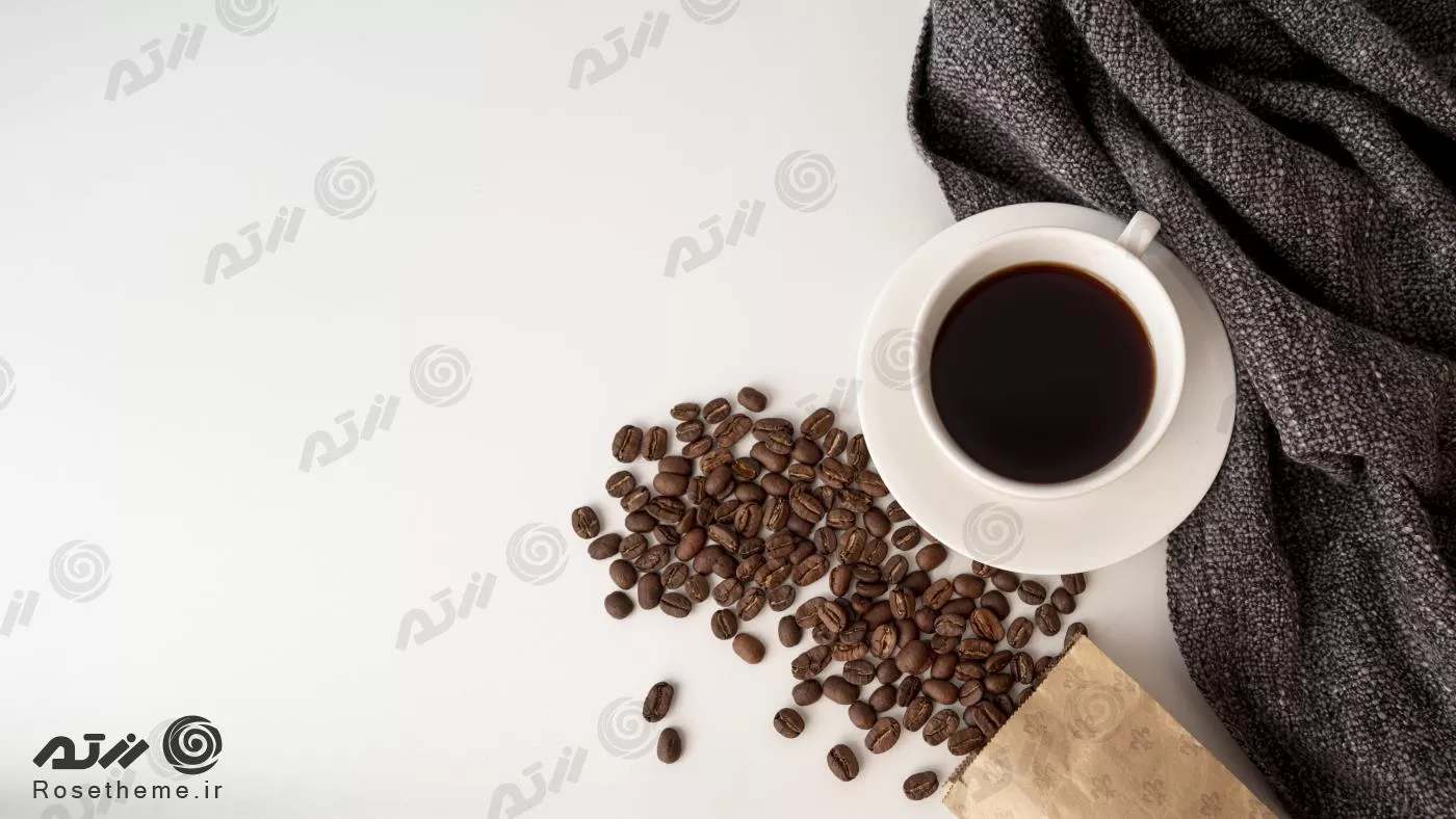 فنجان قهوه از نمای بالا به همراه دانه های قهوه 22097