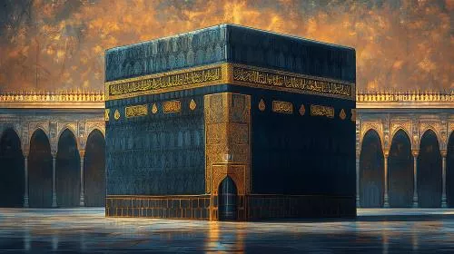 عکس با کیفیت وکتور با جزئیات کعبه مسجد الحرام مکه با تمرکز بر ساختار 30850