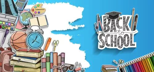 وکتور EPS لایه باز بازگشت به مدرسه به همراه لوازم تحریر مناسب لندیگ پیج یا بنر وبسایت یا پوستر 22113
