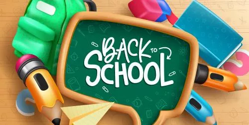 وکتور EPS لایه باز بازگشت به مدرسه به همراه لوازم تحریر شامل مدادرنگی و کیف و دفتر و پاکن مناسب لندیگ پیج یا بنر وبسایت یا پوستر 22118