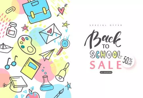 وکتور EPS لایه باز بازگشت به مدرسه به همراه لوازم تحریر  22120