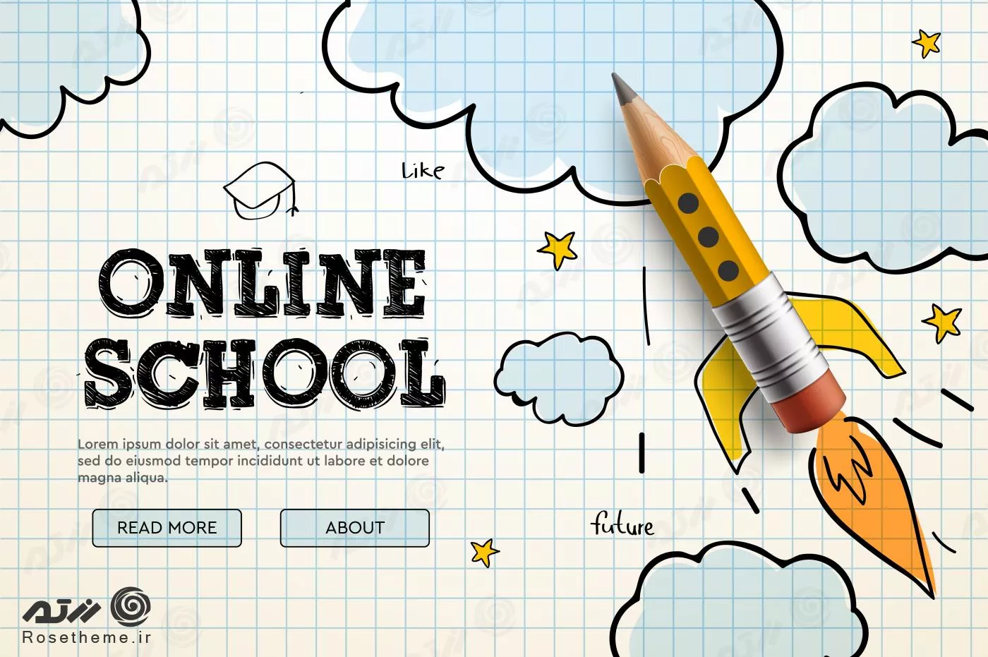 وکتور EPS لایه باز  مدرسه آنلاین به همراه مداد مناسب بنر وبسایت یا لندینگ پیج یا پوستر 22125