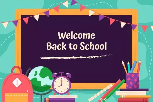 وکتور EPS و Ai لایه باز بازگشت به مدرسه به همراه تخته سیاه و لوازم تحریر شامل کیف و کره زمین  22147