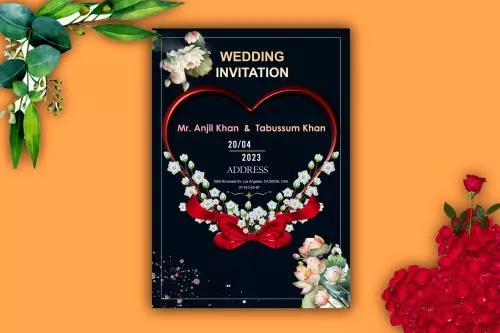 فایل PSD وکتور دعوتنامه عروسی لوکس وکتور قالب پوستر عروسی مینیمال گل 30872