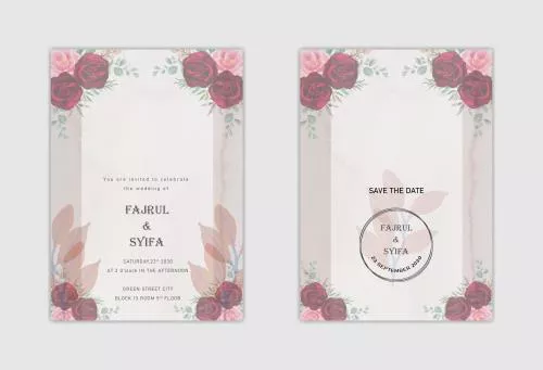 فایل PSD ست دعوت عروسی با گل رز انتزاعی آبرنگی واترمارک 30910