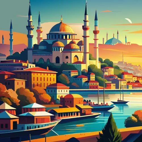 وکتور EPS نقاشی شهر استانبول با گنبد بزرگ آبی در بالای ساختمان 31035
