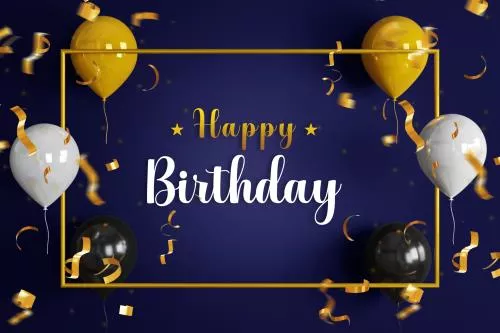 فایل رایگان PSD لایه باز تبریک تولد (تولدت مبارک) به همراه بادکنک های طلایی و سفید و مشکی 21656