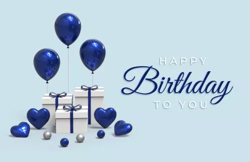 فایل PSD لایه باز تبریک تولد (تولدت مبارک) به همراه بادکنک های آبی براق و جعبه های هدیه سفید 21660