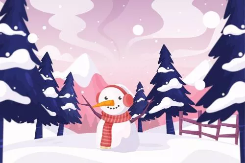 وکتور رایگان EPS و Ai لایه باز از زمستان و برف و آدم برفی با گوش گیر و شال گردن 22275