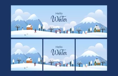 وکتور رایگان EPS لایه باز از زمستان و خانه هایی در کوهستان و درختان کاج مناسب پست اینستاگرام و بنر و پوستر 22287