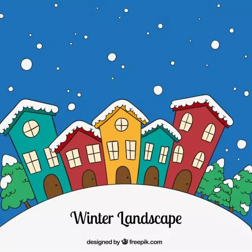 وکتور EPS و Ai لایه باز از  خانه هایی پوشیده شده از برف  و دانه های برف و درختان کاج  22289