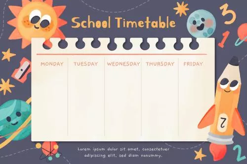 وکتور EPS و Ai لایه باز برنامه درسی هفتگی مدرسه و جا برای نوشتن برنامه ها 22318