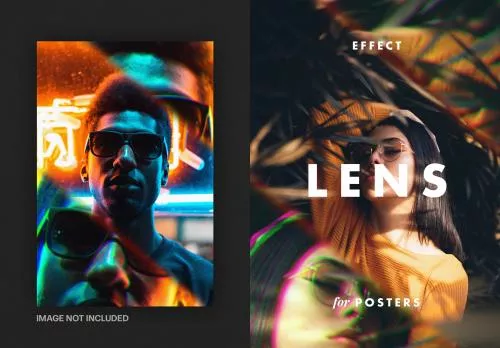 افکت PSD عکس لنز شکسته منشوری با موکاپ پوستر فتوشاپ 21704