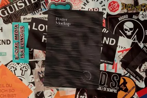 موکاپ پوستر چسبانده شده روی دیوار با برچسب فایل PSD رایگان و لایه باز 21739