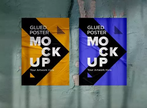 موکاپ پوستر با کاغذ چسبیده شده به دیوار به همراه سایه فایل PSD لایه باز 21743