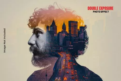 موکاپ فتوشاپ افکت عکس دوگانه با نوردهی فایل PSD لایه باز 21746