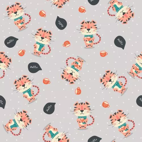 پترن کارتونی ببرهای ناز وکتور پترن بدون درز و تکرار پذیر فایل EPS لایه باز 21812