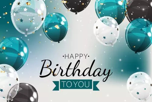 وکتور EPS لایه باز تبریک تولد (تولدت مبارک) به همراه بادکنک های مشکی و سفید سبزآبی 21796