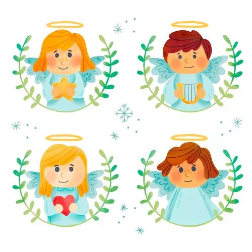 وکتور فرشته کودکانه و آبرنگی با پیرهن آبی فایل EPS و Ai لایه باز 21885