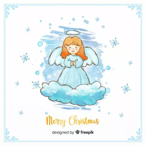 وکتور آبرنگی فرشته روی ابر کودکانه فایل EPS و Ai لایه باز 21889