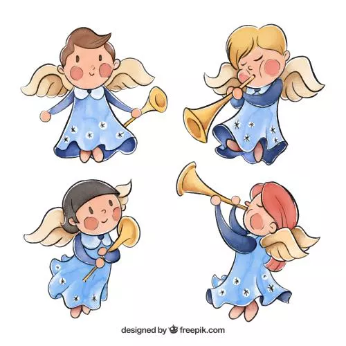 وکتور فرشته کودکانه درحال شیپور زدن فایل EPS و Ai لایه باز 21890