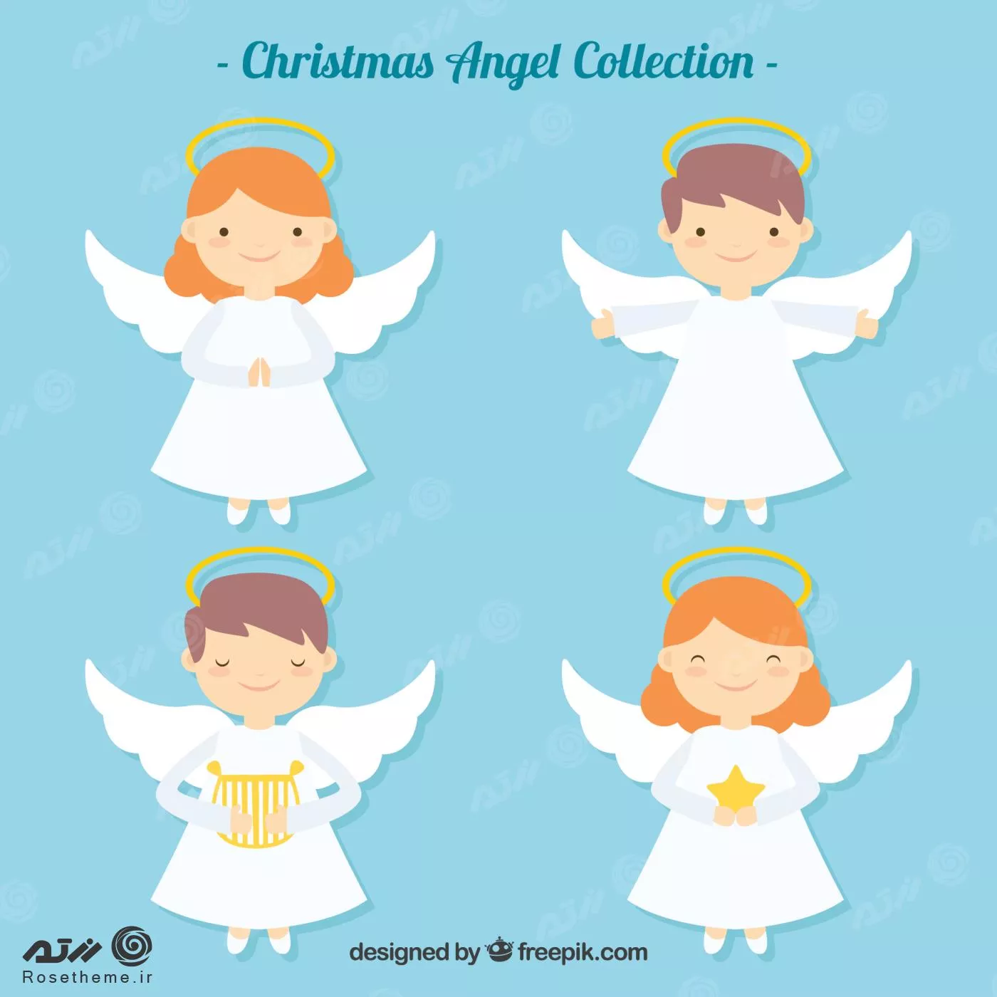 وکتور رایگان فرشته کودکانه درحالت های مختلف به همراه فایل EPS و Ai لایه باز 21893