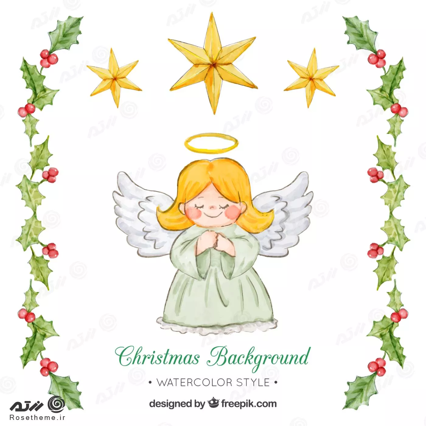 وکتور فرشته کودکانه به همراه ستاره و حاشیه گل فایل EPS و Ai لایه باز 21900
