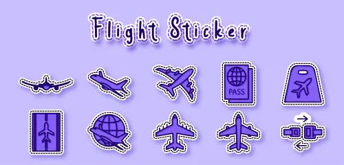 وکتور EPS لایه باز استیکر یا برچسب طرح گرافیکی هواپیما با تم بنفش 21905