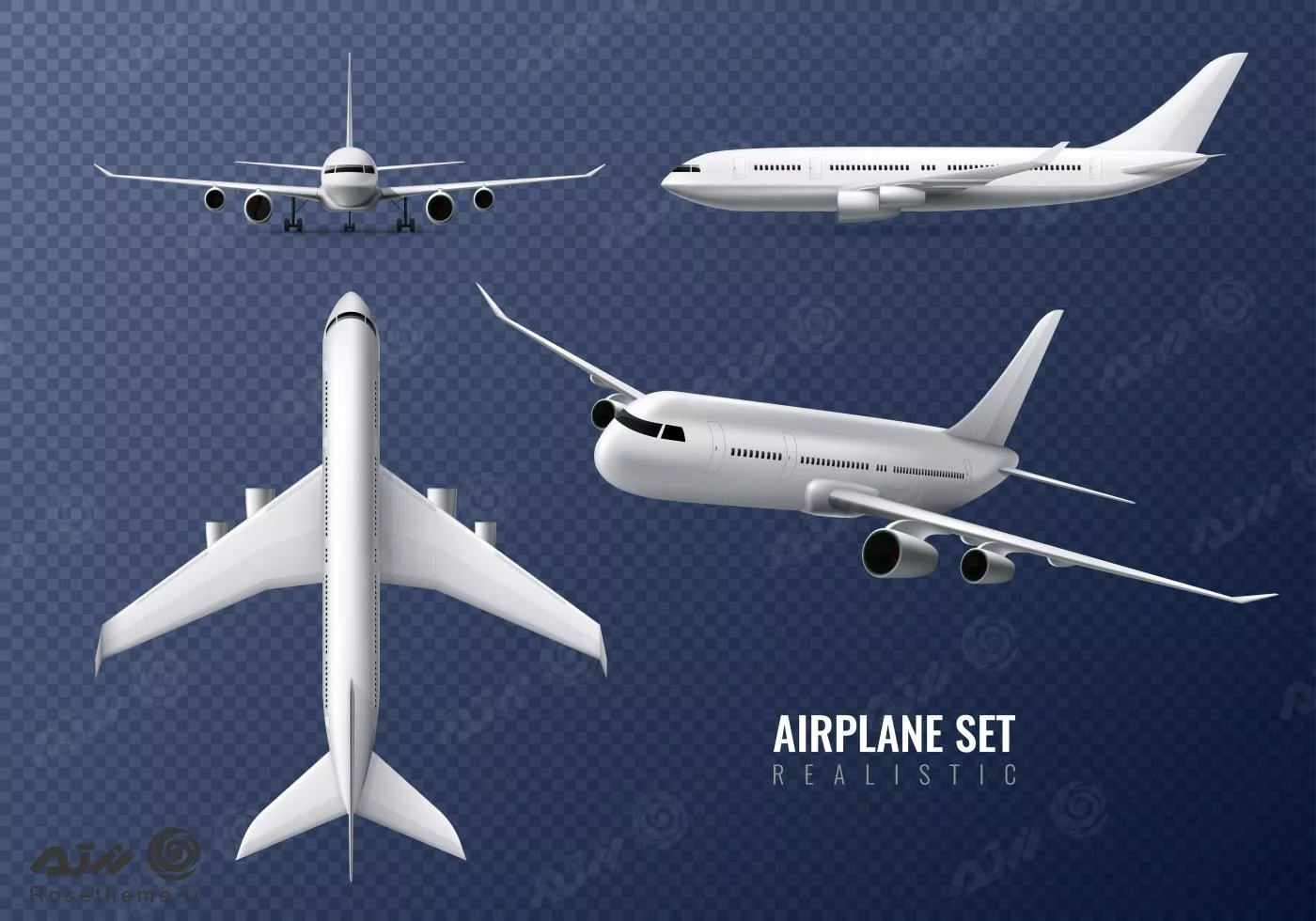 وکتور EPS لایه باز طرح گرافیکی هواپیما از زوایای مختلف 21911